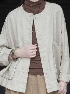 เสื้อเชิ้ตคอตตอนลินินแขนยาวสไตล์ลำลองสำหรับผู้หญิงฤดูใบไม้ผลิ 2025 สีพื้น ทรงหลวม สวมใส่สบาย สไตล์สตรีท เสื้อเชิ้ต