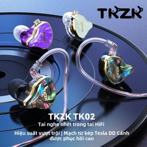 TKZK TK02 Tesla Mạch Từ Kép DD Tai Nghe Có Dây HiFi In-Ear Màn Hình Tai Nghe Chụp Tai Mạ Vàng 2 Chân Cáp IEMS
