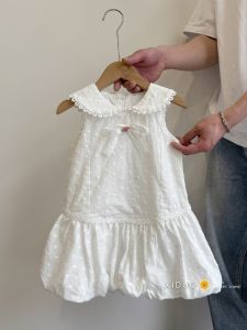 French Style Girls Vest Skirt Sweet Cute Butterfly Knot Doll Collar Flower Bud Summer Dress Childrens Clothing Baby Outfits