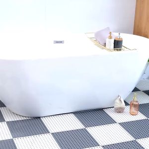 30x30cm Bath Mat PVC Bathroom Non-Slip Mats Drain Holes Floor Mat DIY Adjustable Square Shower Mat Toilet Plaid Cushion