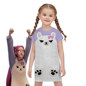 Kpop Demon Hunters Straight Leg Sleep Dress Girls Summer Cute Outfit Childrens Home Skirt/Dress Comfortable Milk Fiber Material