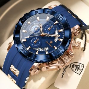 POEDAGAR Genuine Mens Watch Rubber Strap Luminous Calendar Chronograph Multifunctional 100% Waterproof Quartz Watch 892