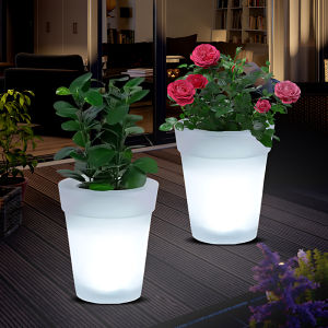 Glowing Flowerpot Lights Outdoor LED Pots Artificial White Powered Garden Solar Powered Flowerpot Light Vase Decor Waterproof