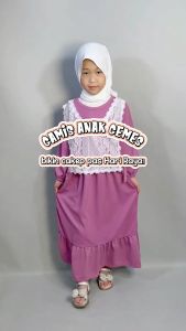CF Kids Gamis Dress Baju Muslim Anak Perempuan Brukat Putih Depan