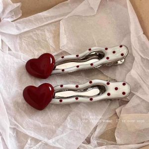 Vintage Sweet Heart Polka Dot Hair Clip For Side Fringe Styling
