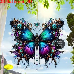 1Pc Purple Butterfly Car Hanging Ornament - Acrylic Car Mirror Pendant Home Decor Backpack Accessory Keychain Festival Gift