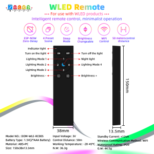 DOMRAEM Addressable WLED WiFi LED Remote Control - ESP-NOW 30M Range Low-Power 4-Scene Memory App-Free ControlRGB IC Control