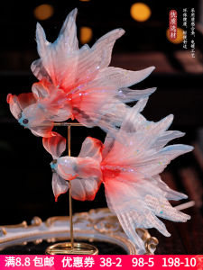 Red Gradient Hot Printed Pattern Good Luck Barrettes Koi Goldfish Antique Hair Accessories Han Chinese Clothing Hair Accessories Silk Yarn a Pair of Hairclips Han Chinese Clothing Accessories