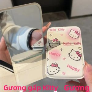 Gương Cầm Tay Mini Bằng Da Hello Kitty Gương Gấp Để Bàn Gương Bỏ Túi Trang Điểm Quà Tặng Cho Ký Túc Xá