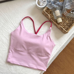 Womens Sports Bra Top Yoga Fitness Pilates Vest Outwear Underwear Integrated Chest Pad Fixed Strap Full Cup Medium Support