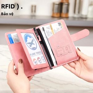 Bộ Hộ Chiếu Du Lịch Chống Trộm RFID Ví Da PU Dành Cho Nam Và Nữ Có Thẻ Tín Dụng Phụ Kiện Du Lịch