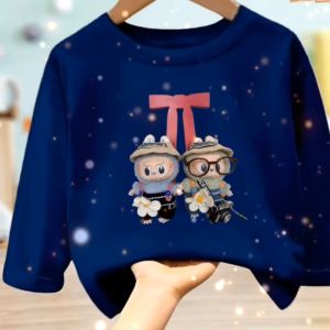 Pakaian Kaos atasan anak usia 1-12 tahun begambar Labubu Pita Lengan panjang bahan Babyterry