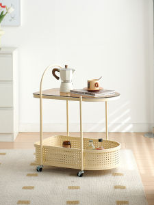 Minimalist Sofa Side Table Mobile Net Red Cream Style Living Room Trolley Double-Layer Storage Rack Creative Mini Tea Table