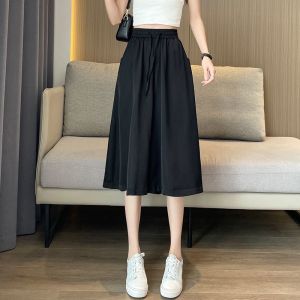 QIAOXIZI | Elastic Waist High Slim Skirt Pants A-line 7th Length