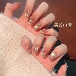 Autumn Winter New Style Cat Eye False Nails Sparkling Firework Design Nail Patches Ready Made Beautiful Nail Art for Students And Pregnant Women