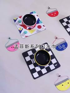 Pet Bib Bandana Memphis Style Drool Wipe Emoticon Embroidered Design Adjustable Strap For Cats Small Dogs
