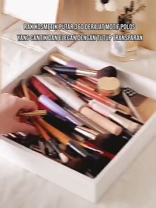 FR-K149 Kotak Penyimpanan Kuas Makeup Putar 360 Derajat Motif Polos Dengan Tutup Transparan Serbaguna / Storage Makeup Brush Multifungsi Import
