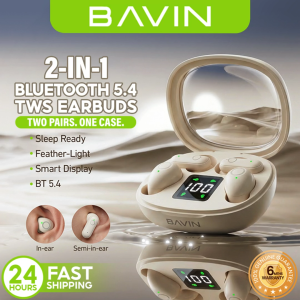 BAVIN BA110 2-in-1 Mini TWS Wireless Bluetooth Semi-in-ear + In-ear Earbuds w/ Smart LED Display & Hi-Res Audio