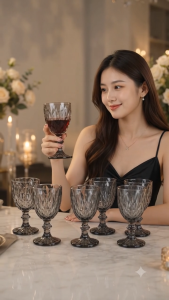 ELEGANT CRYSTAL GOBLET GLASS DIAMOND CUT LUXURY WINE WATER JUICE COCKTAIL 6PCS SET GLASS DURABLE LEAD