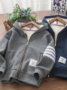 Boys Fleece Lined Hooded Open Cardigan Sweatshirt Winter Jacket for Middle And Large Children Casual Cotton Polyester Blend