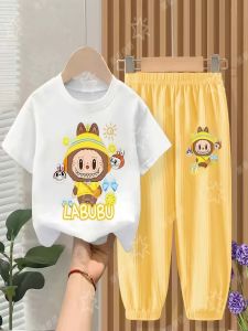 Pure Cotton Ice Silk T-Shirt Set for Kids Short Sleeve Summer Casual Wear for Boys And Girls Two Piece Trendy Outfit