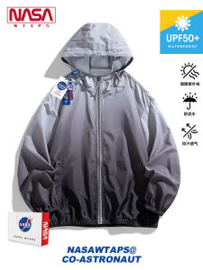 NASA WTAPS Mens Gradient Color Hooded Jacket Loose Fit Spring Autumn Fashion Brand High Sensation Polyester Fiber Long Sleeve Zipper Closure