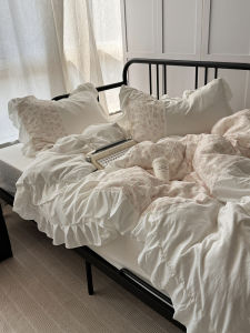 French Luxurious Lace Floral Washed Cotton Bedding Three-Piece Set Student Four-Piece Set Bed Canopy Soft Polyester Fabric