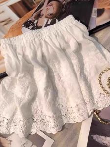 White Lace Half Skirt Womens Style Elastic Waist Layered Short Skirts Korean Version Commute Pure Color A-Line Skirt