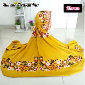 MUKENA LAJURAN BORDIR INER WARNA KUNING DEWASA MUKENAH TERUSAN MODEL CIPUT LANGSUNGAN BORDIL KUDUSAN GROSIR