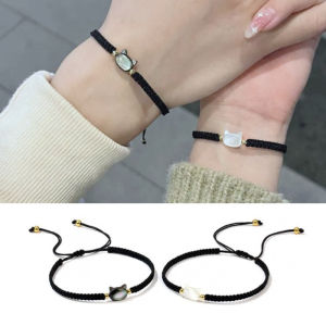 【♡Lovely girls house♡】Cute Cat Hand-woven Couple Bracelets for Men Women Personality Simple Hand Rope Jewelry Gift for Lovers Friends