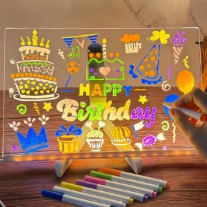 LED Message Board DIY Graffiti Drawing Boards with 7 Colors Pen Lighted Acrylic Glowing Message Marker Board Office School Home