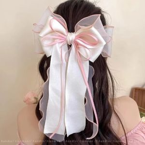 Korea Elegant Long Bow Hairpin for Women Hair Styling Tools Princess Barrettes Hair Accessories Large Ribbon Hair Clip Hairpin