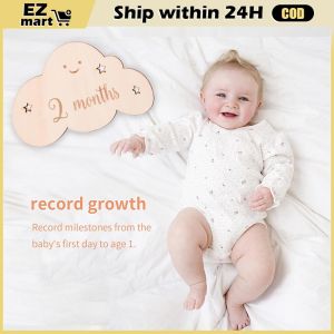 【Fast Shipping】 English 8pcs Baby Monthly Milestone Cards Wooden Double Sided Newborn Monthly Recording Cards Engraved Age Photography Accessories
