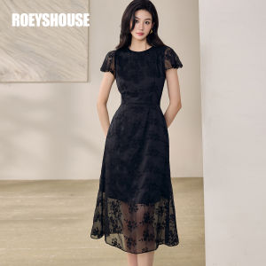 Roey s house | Elegant Stylish Embroidered Tulle Flounce Sleeves Midi Dress