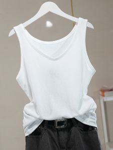White Cotton Linen Vest Strap Women Outerwear Summer Loose Slimming Commute V Neck Sleeveless Top Fashionable Asymmetrical