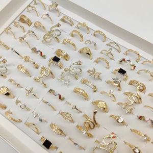 30pcs/Lot Wholesale New Mix Style Big Snake Finger Rings For Women Black Enamel Cutout Butterfly Star Cute Flower Jewelry Gifts