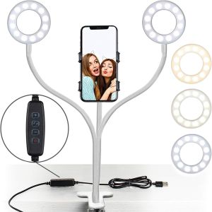 Clip on Selfie Ring Light Light with Phone Holder Eye Protection Reading Desk Lamp 360 ° Flexible Gooseneck Makeup Mirror Lights