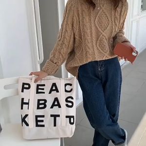 Peach Tote Bag - Tas Tote Bag Wanita Kanvas Resleting Import Size Besar TB010