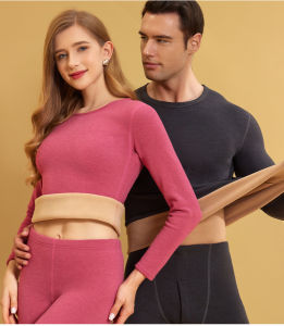 Yingbao Thermal Underwear Inner Wear Wool Set for Women Men Winter Warm Velvet Fleece Lined Cold Weather Top and Bottom Set Loungewear