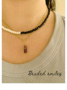 Black&white necklace beaded smiley
