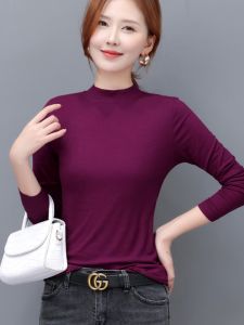 Modal Thread Small round Neck Long Sleeves Bottoming Shirt Thin Spring and Autumn Top Plus Size Chubby Girl Autumn Womens Stand Collar T-shirt