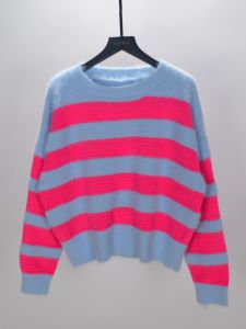 Womens Loose Thickened Knitted Sweater 2023 Autumn Winter Fashionable Striped Versatile Top Imitation Otter Fur Comfortable Fit