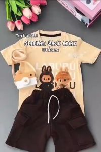 kaos anak baju anak dan celana pendek anak motif LABUBU terbaru laki-laki perempuan 1-6 tahun