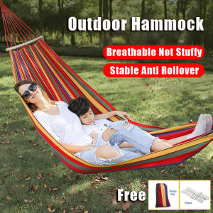 Hammock Rainbow Sleeping Travel Camping Hammock Portable Outdoor Camping Hiking Swing Striped Tree Swing Hanging Bed Chair Free Rope Storage Bag Buaian Gantung 吊床