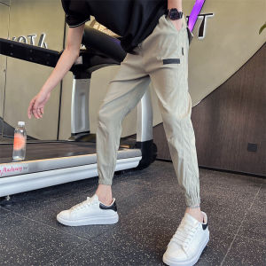 Spring Summer Mens Slim Fit Casual Pants Elastic Splice Thin Style Harlan Trousers Korean Version Trendy All-Match Cuffed