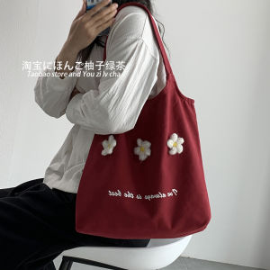 Large Capacity Canvas Bag Floral Design Single Shoulder School Bag for Girls in Red And Purple Korean Style Fresh Style