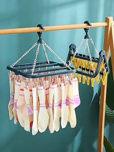 Thickened Windproof 32-clip Clothes Hanger With Rotating Hook Windproof Clothes Drying Rack For Underwear And Socks