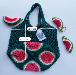 กระเป๋าถักโครเชต์ by DaCraftHouse กระเป๋าถือ กระเป๋าสะพาย กระเป๋าแฟชั่น แตงโม ซัมเมอร์คอลเลคชั่น ถักจากเชือกฟอก และเชือกร่ม มีใหเลือก หลายแบบ หลายขนาด ต้อนรับลมร้อนนั้