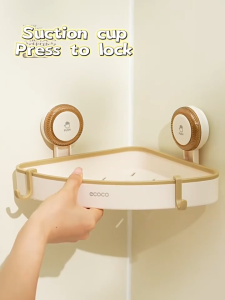 Ecoco Corner Shelves Suction Cup for Bathroom Shelf Organizer Wall Mounted Shower Storage Rack Shampoo Holder