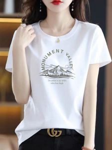 Export First Line Classy Brand Discount Womens Clothing 100% Pure Cotton Short Sleeve T-Shirt Female Letter Print Inner Bottoming Shirt